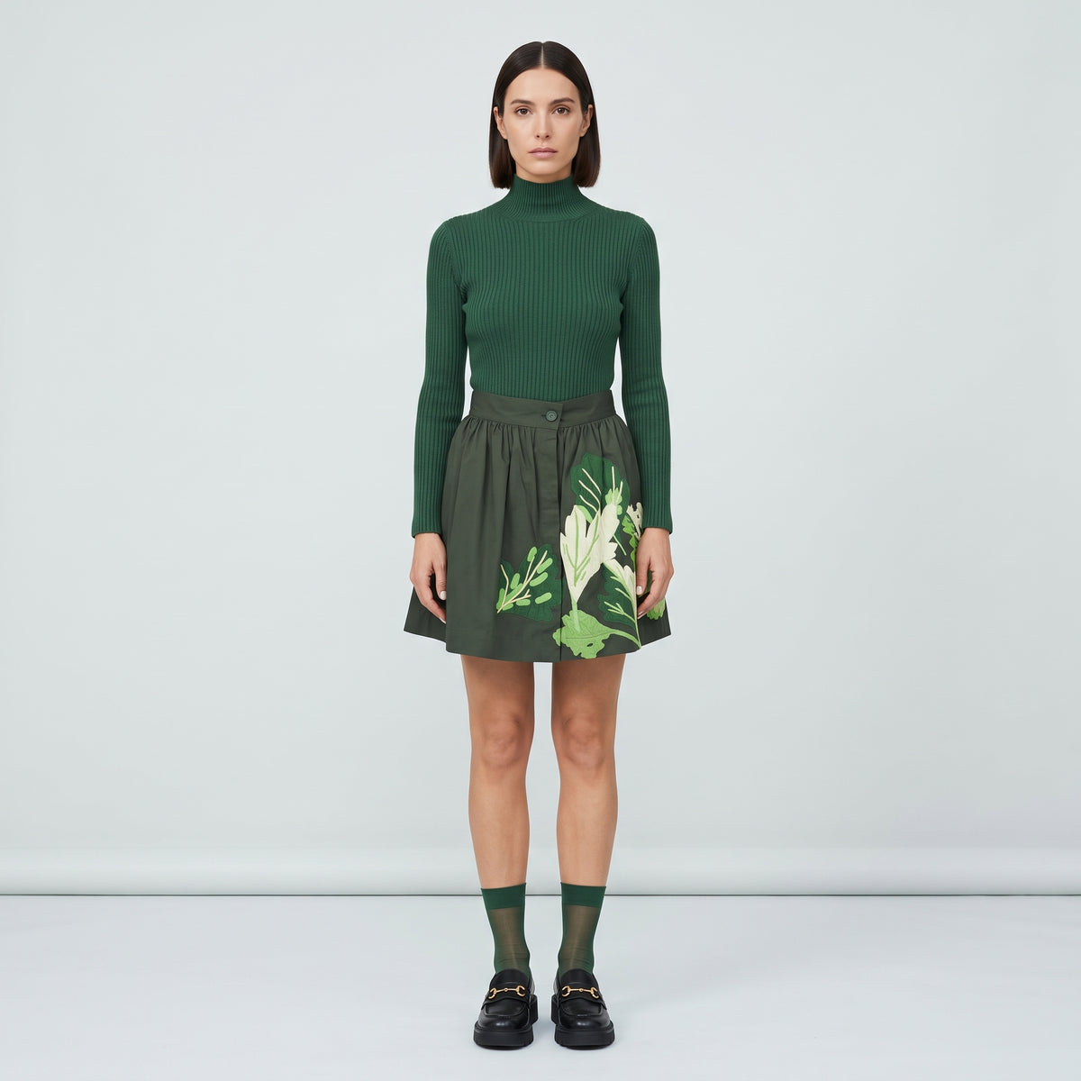Botanical Embroidered A-Line Skirt