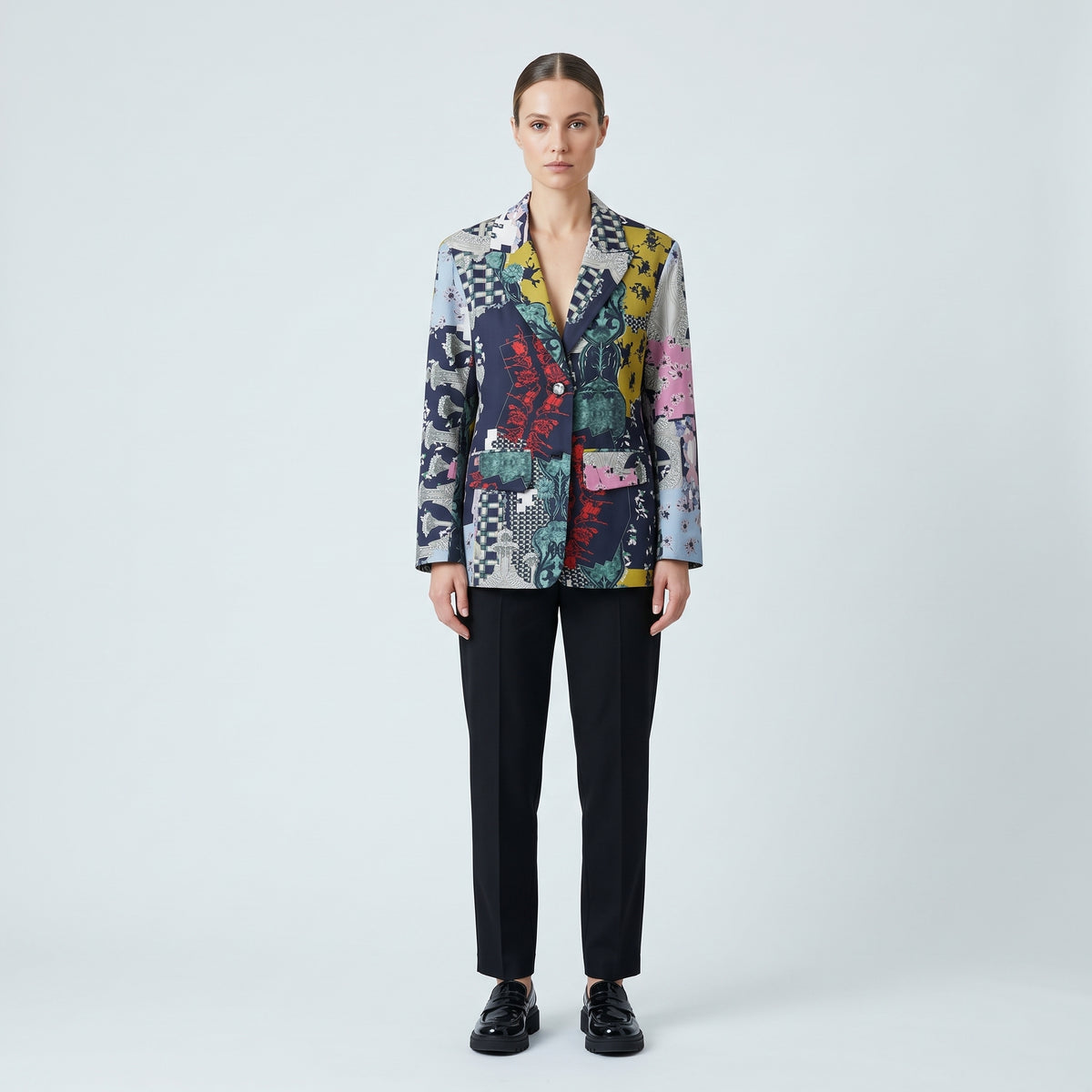 Patchwork Print Tailored Blazer