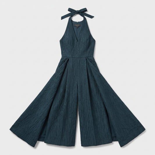 Textured Halter Neck Culotte Jumpsuit