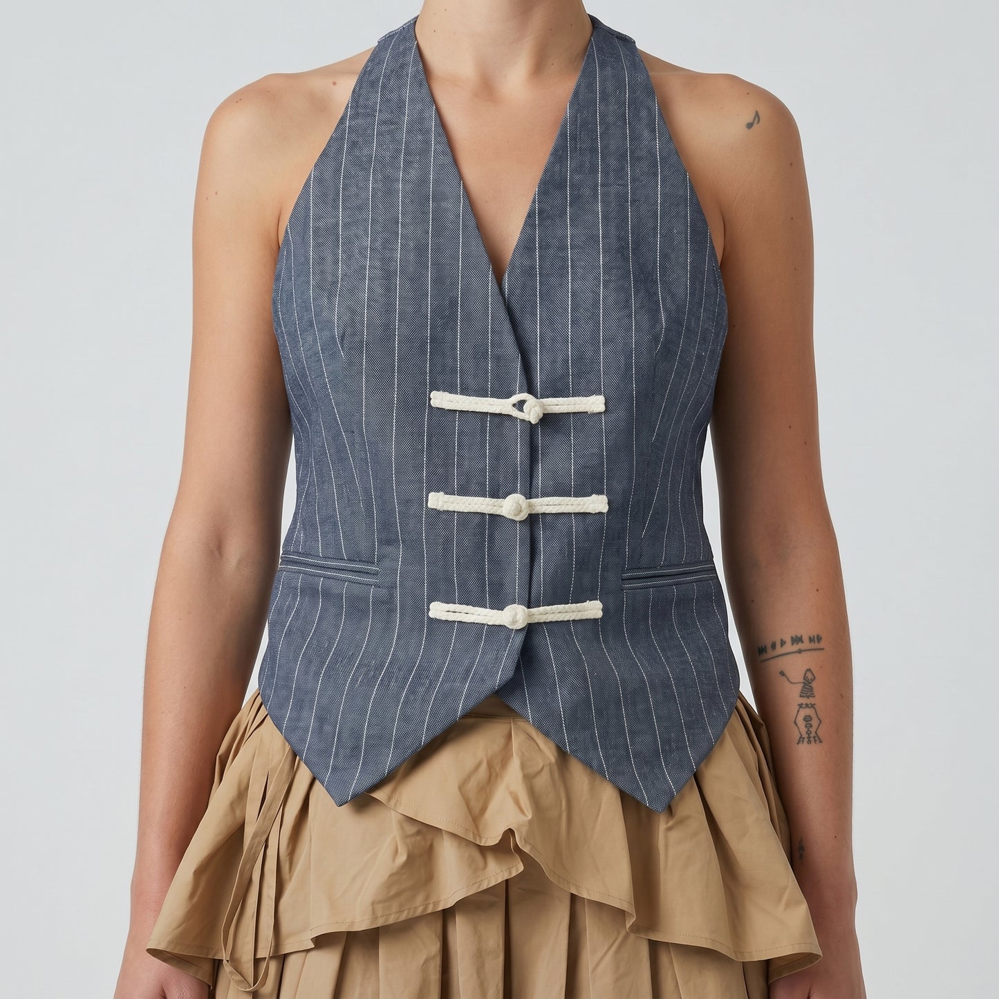 Pinstripe Denim Halter Vest