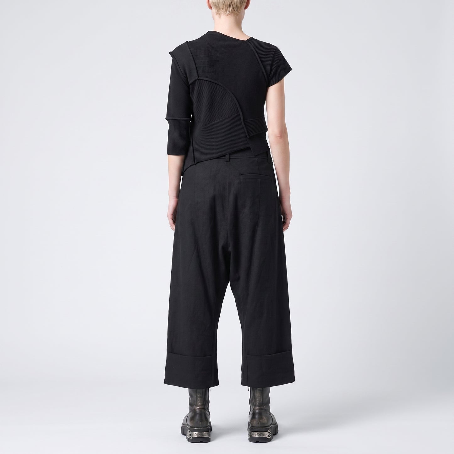 Textured Black Cropped Trousers