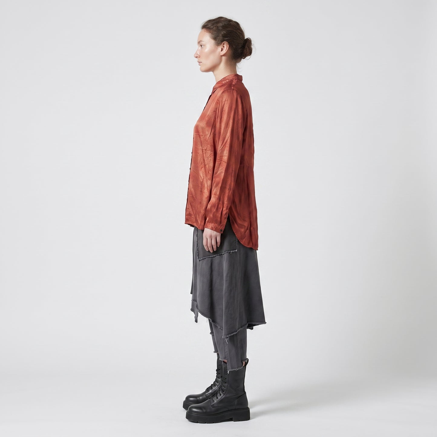 Rust Silk Button Down Shirt