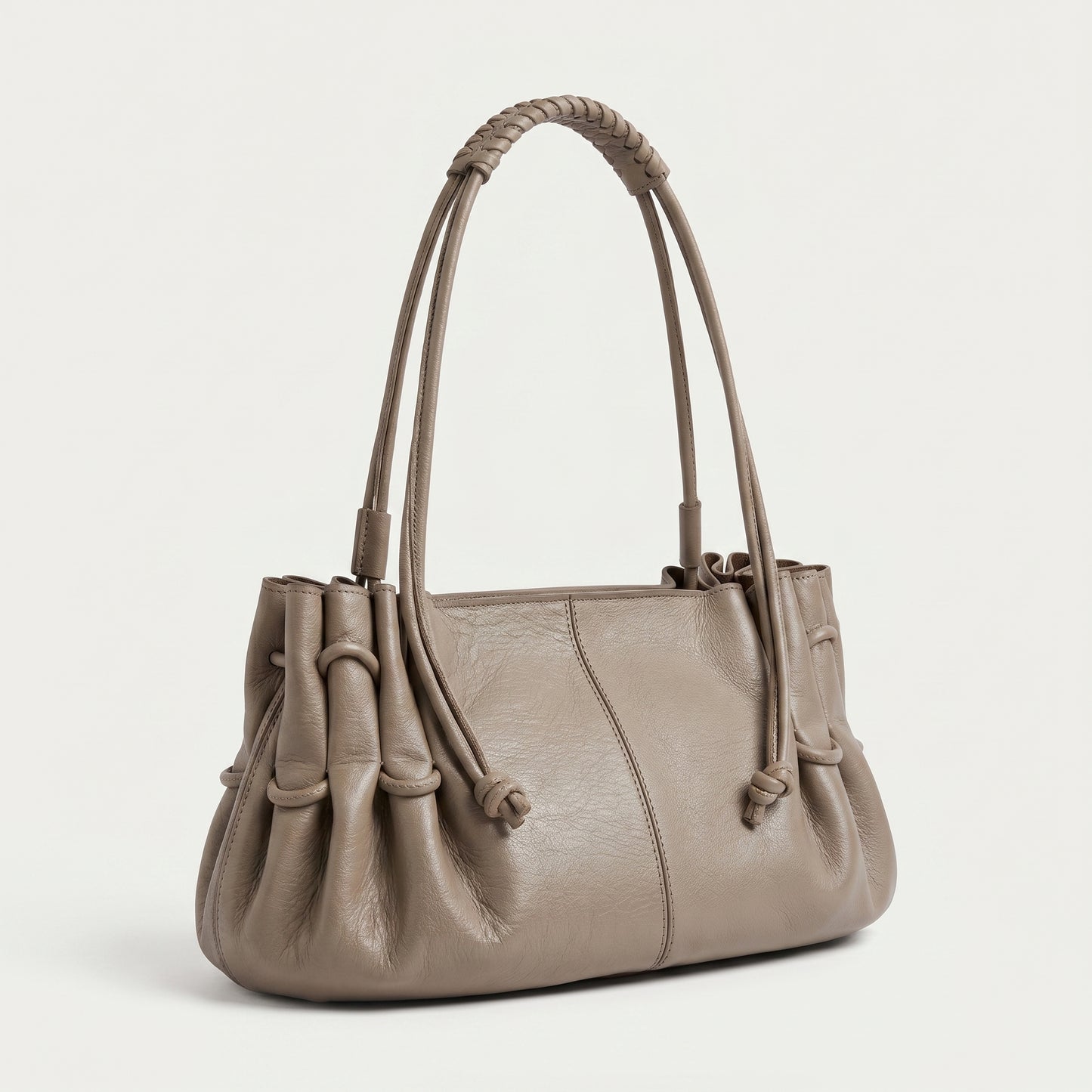 Ruched Leather Braided Shoulder Bag