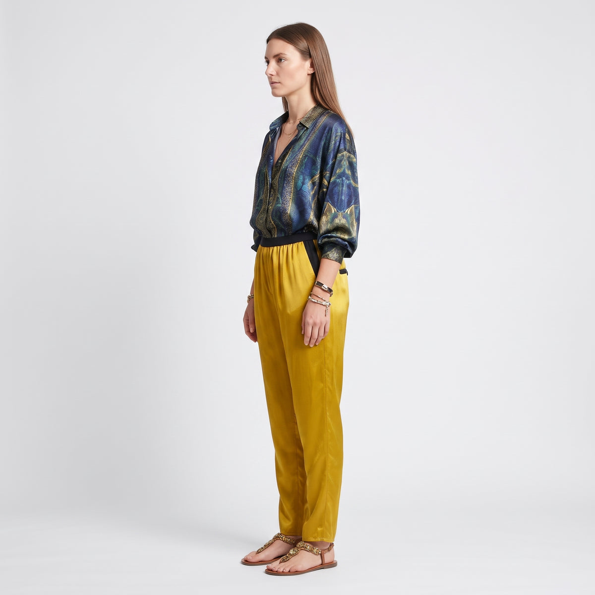 Silk Blend Contrast Trousers