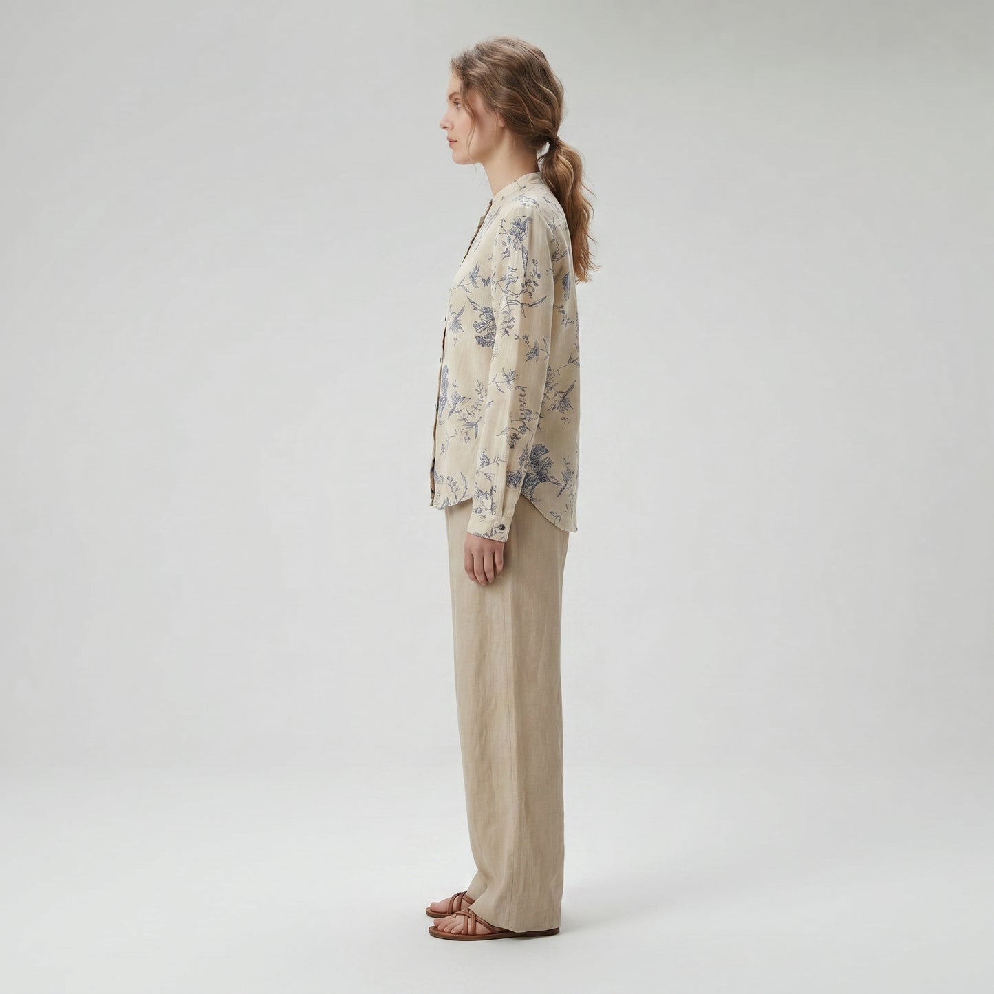 Floral Print Mandarin Collar Shirt