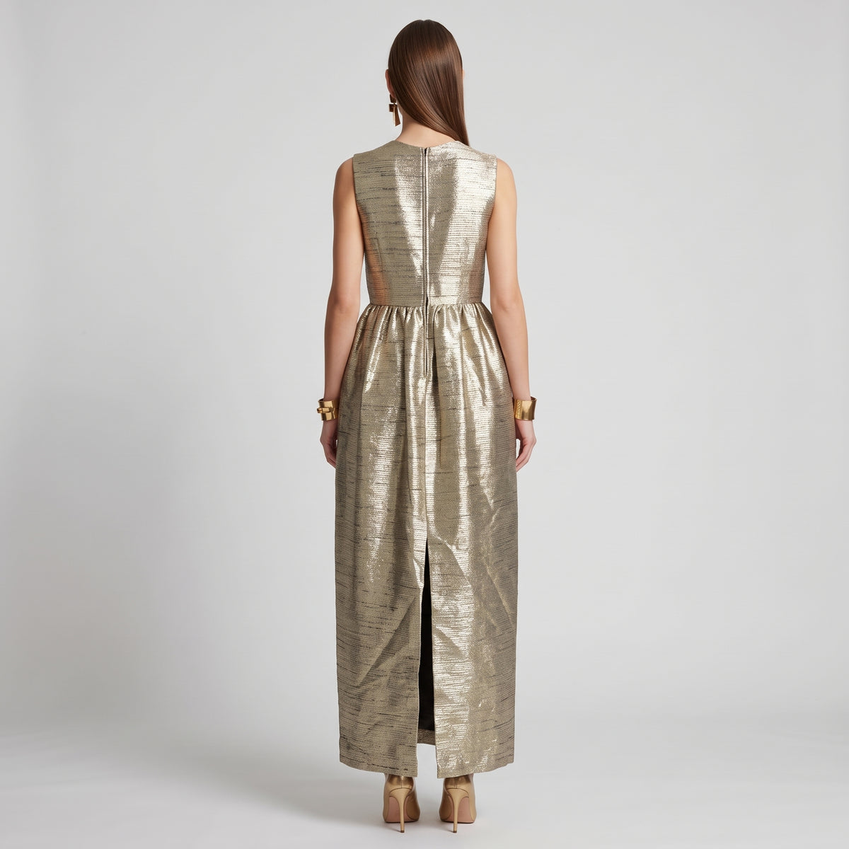 Metallic V-Neck Fit Flare Dress