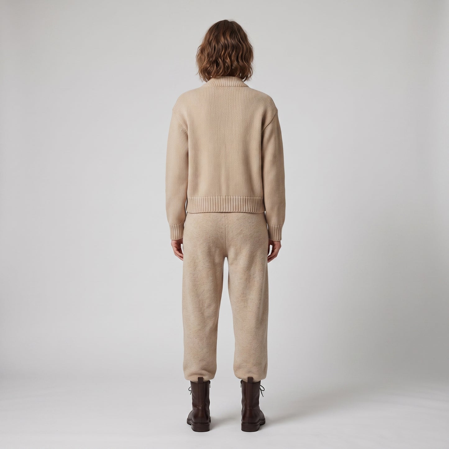 Beige Ribbed Knit Bomber Jacket