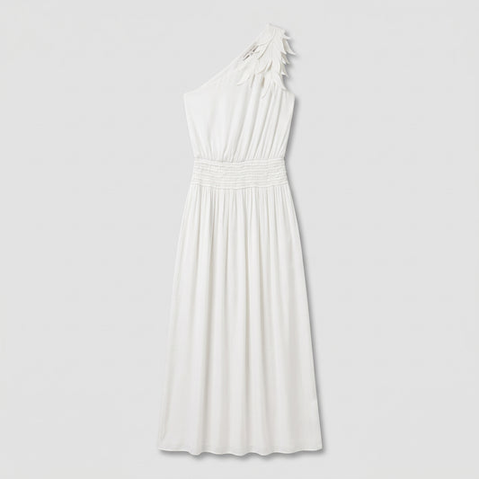 One-Shoulder Leaf Applique Maxi Dress