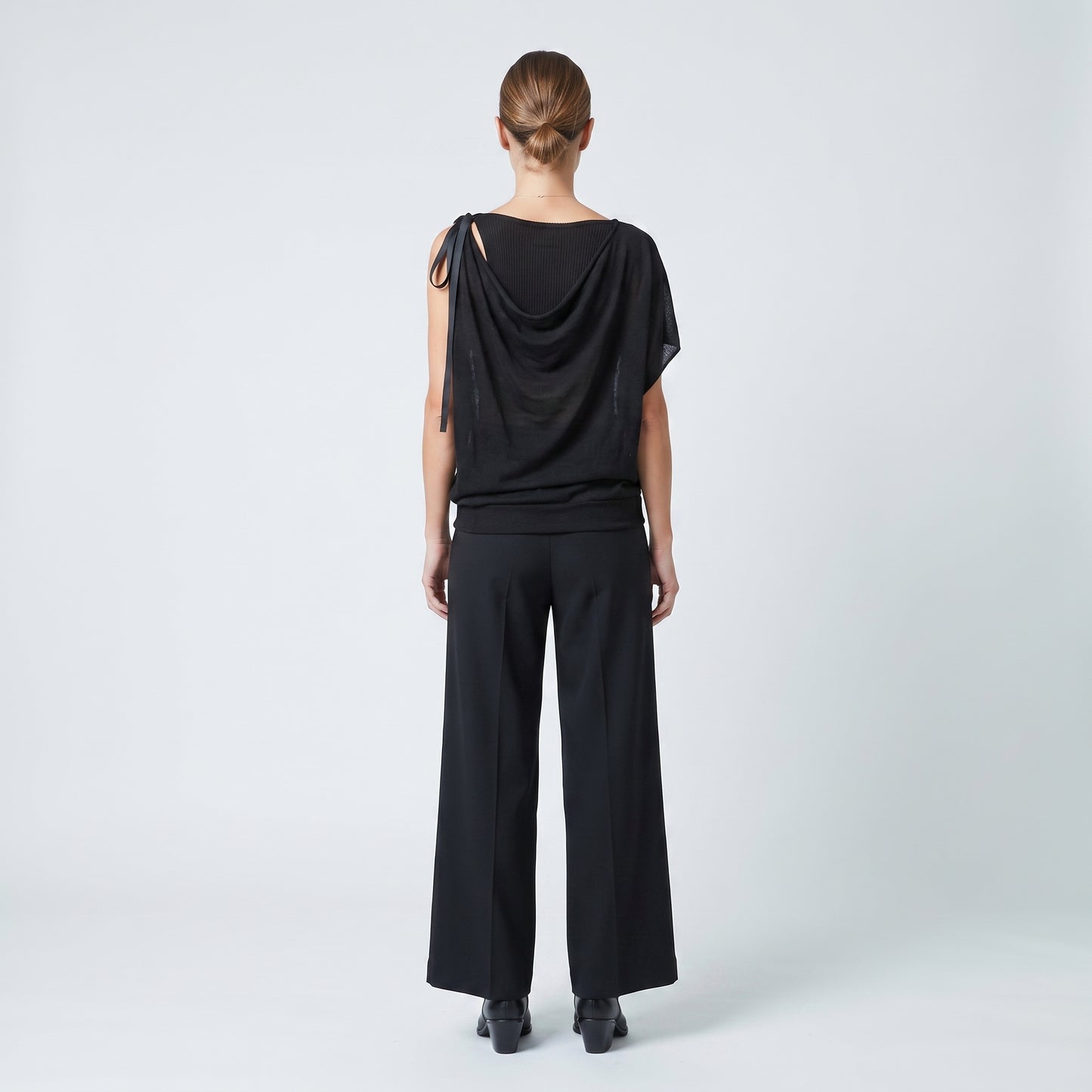 Black Draped Bow-Detail Top