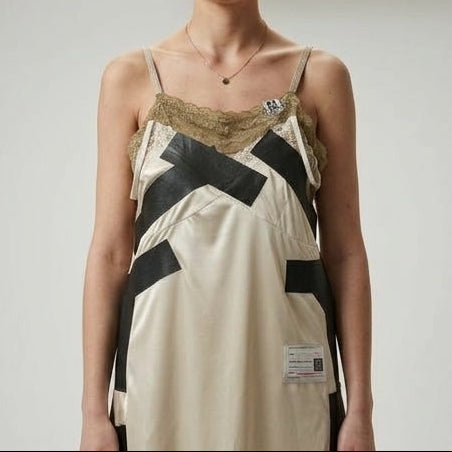 Graphic Lace Trim Slip Dress