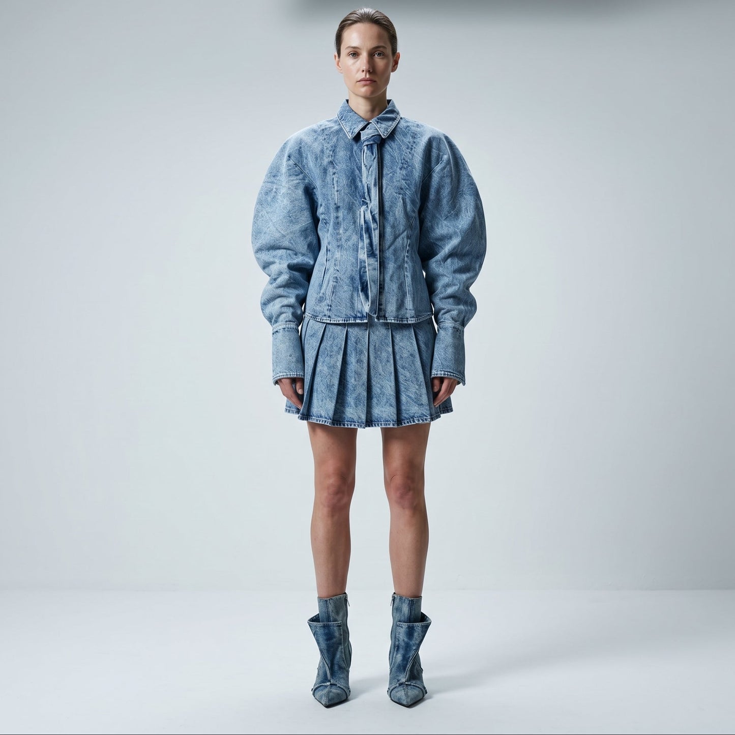 Acid Wash Denim Puff Jacket
