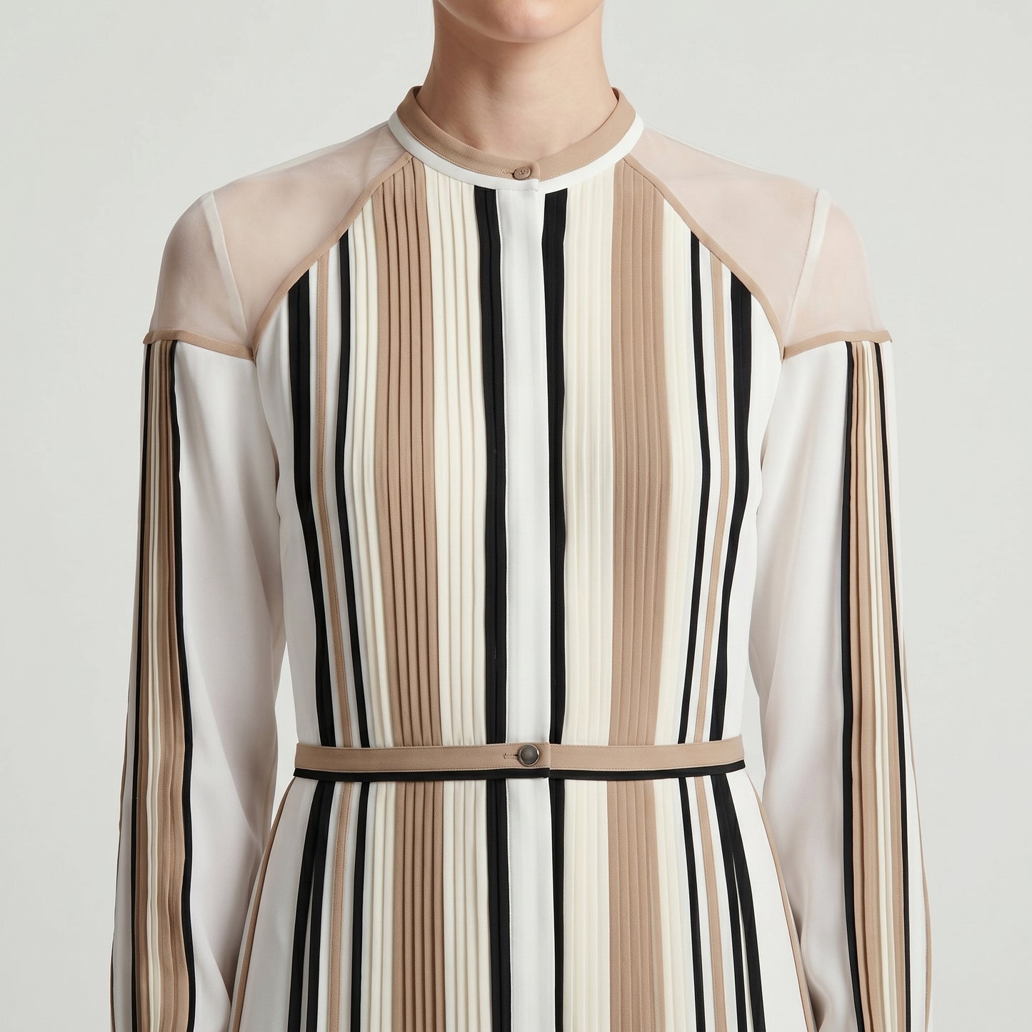 Striped Pleated Midi Shirt Dress