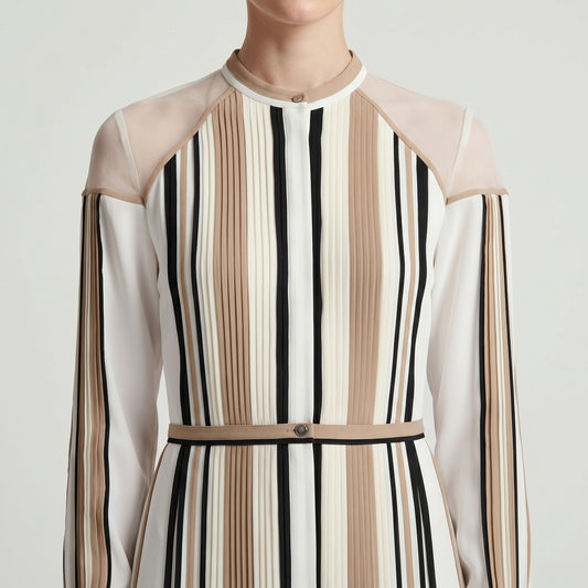 Striped Pleated Midi Shirt Dress