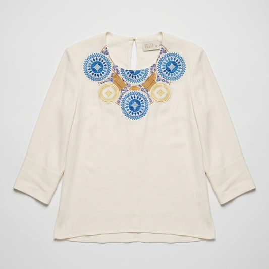 Embroidered Cream Statement Blouse