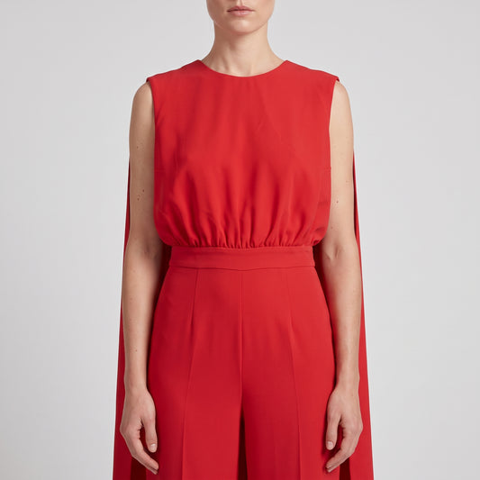 Structured Red Cape Jumpsuit