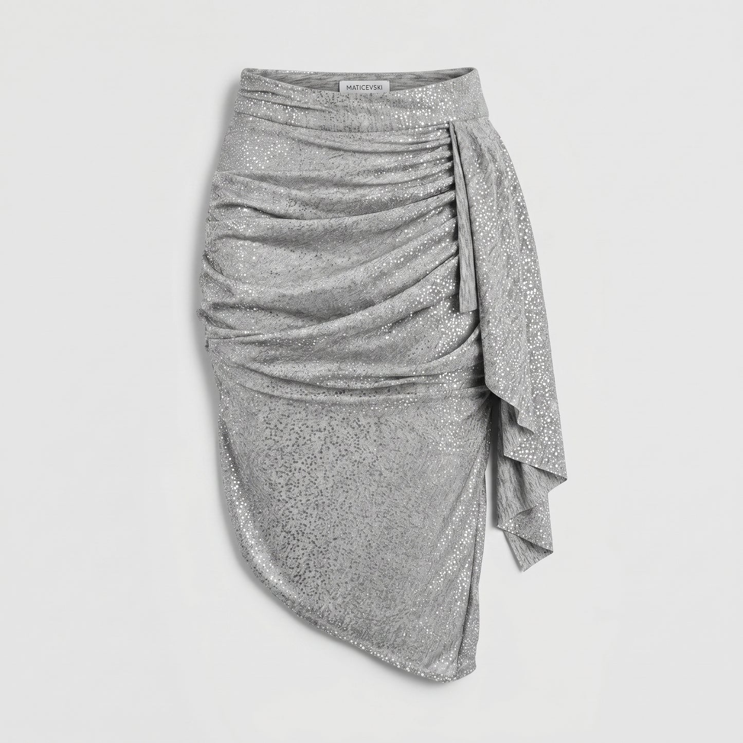 Metallic Draped Asymmetric Skirt