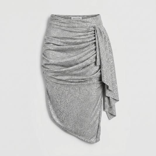 Metallic Draped Asymmetric Skirt