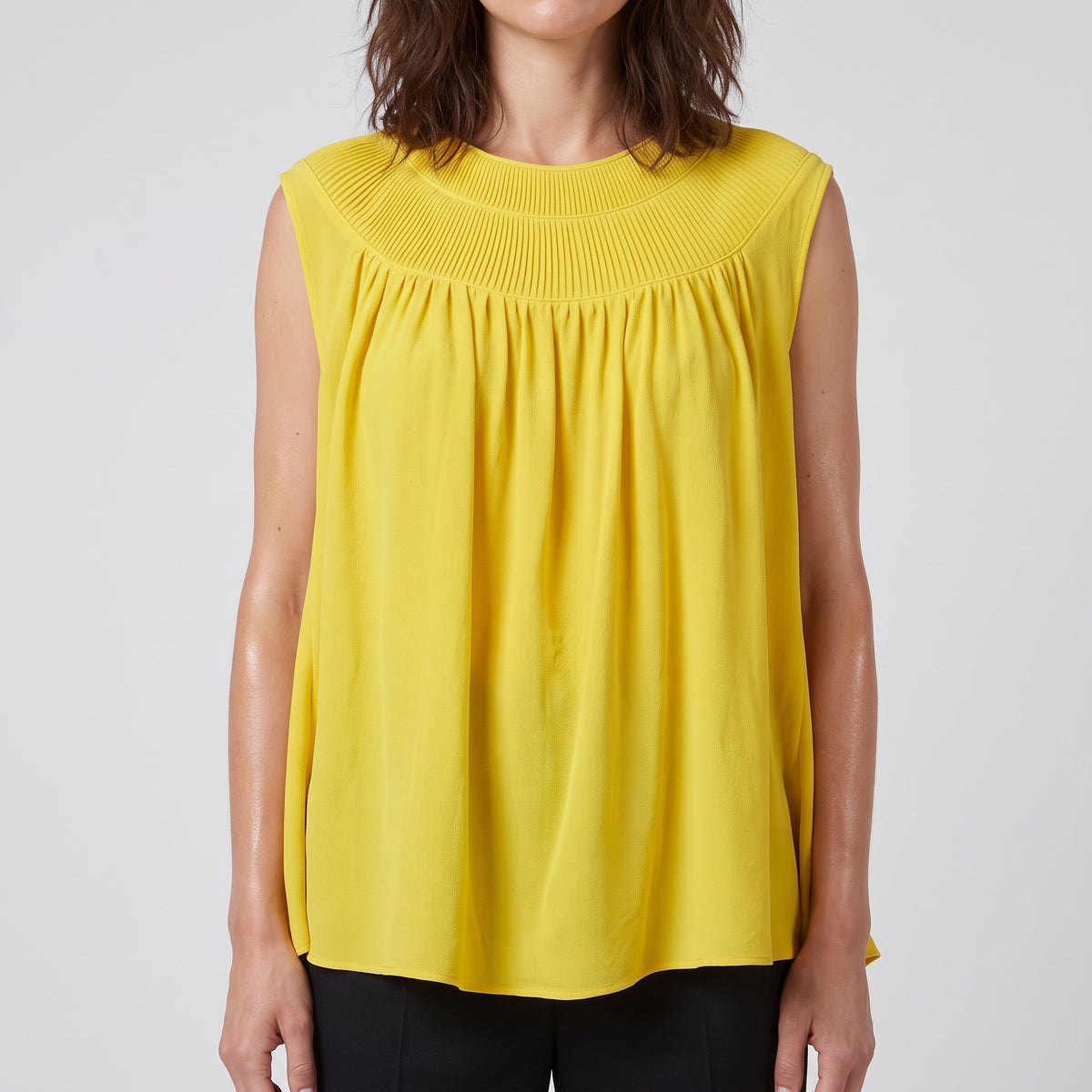Pleated Neck Sleeveless Blouse