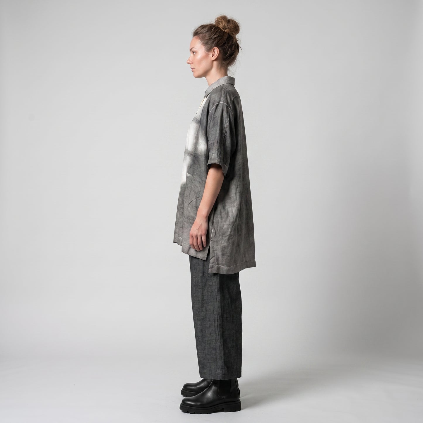 Abstract Dyed Linen Button-Down Shirt