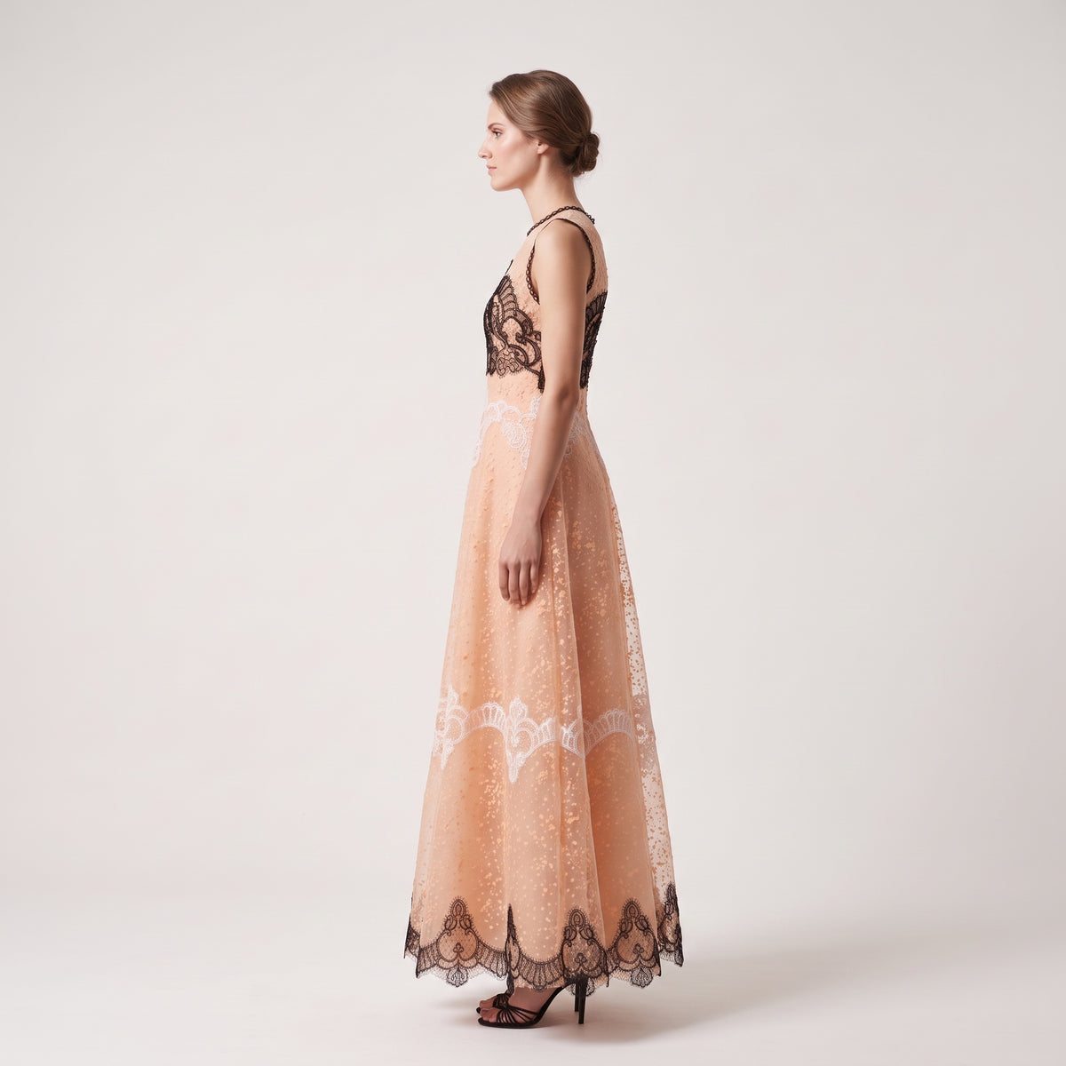 Embroidered Tulle Evening Gown
