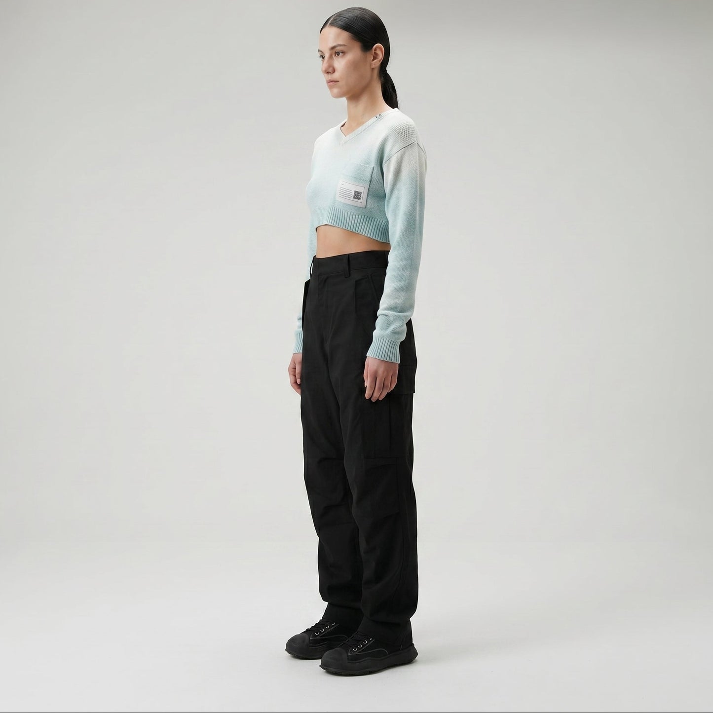 Ombre V-Neck Cropped Sweater