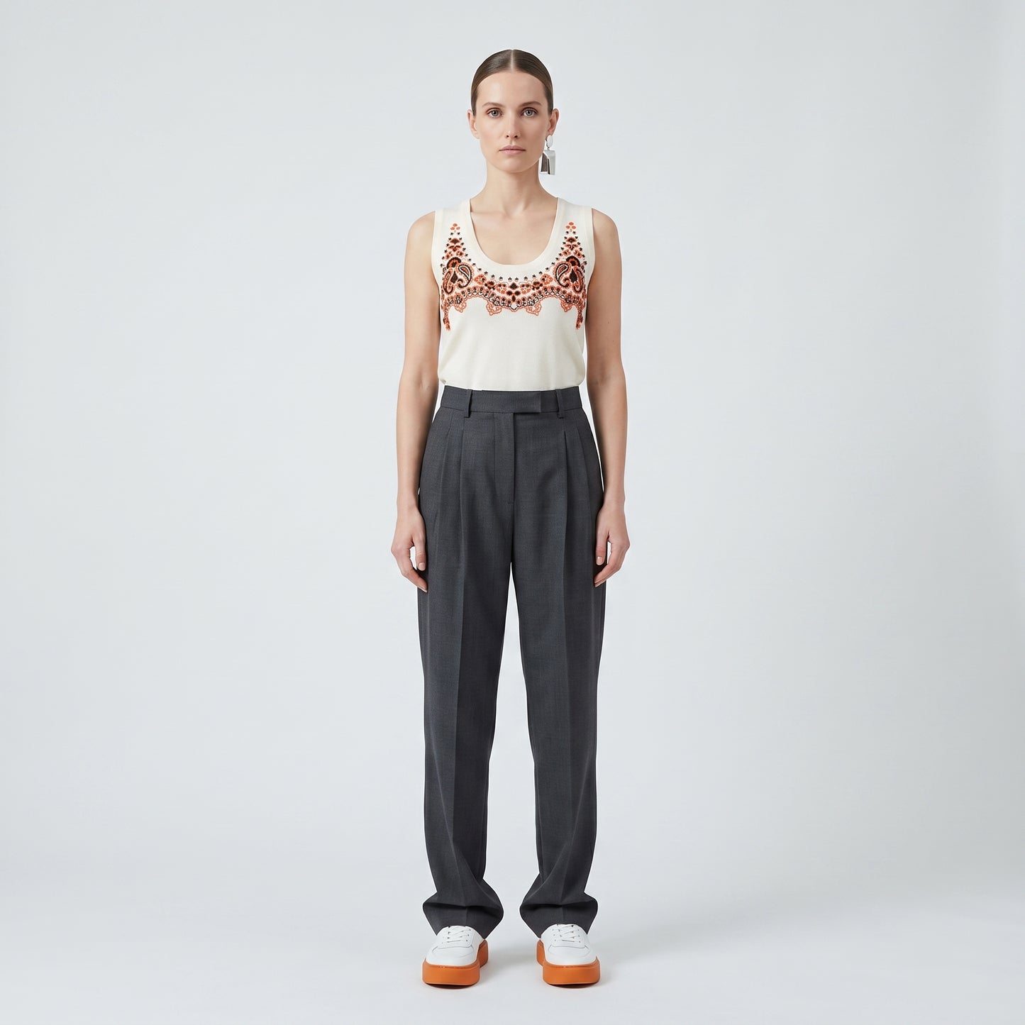 Embroidered Sleeveless Knit Tank
