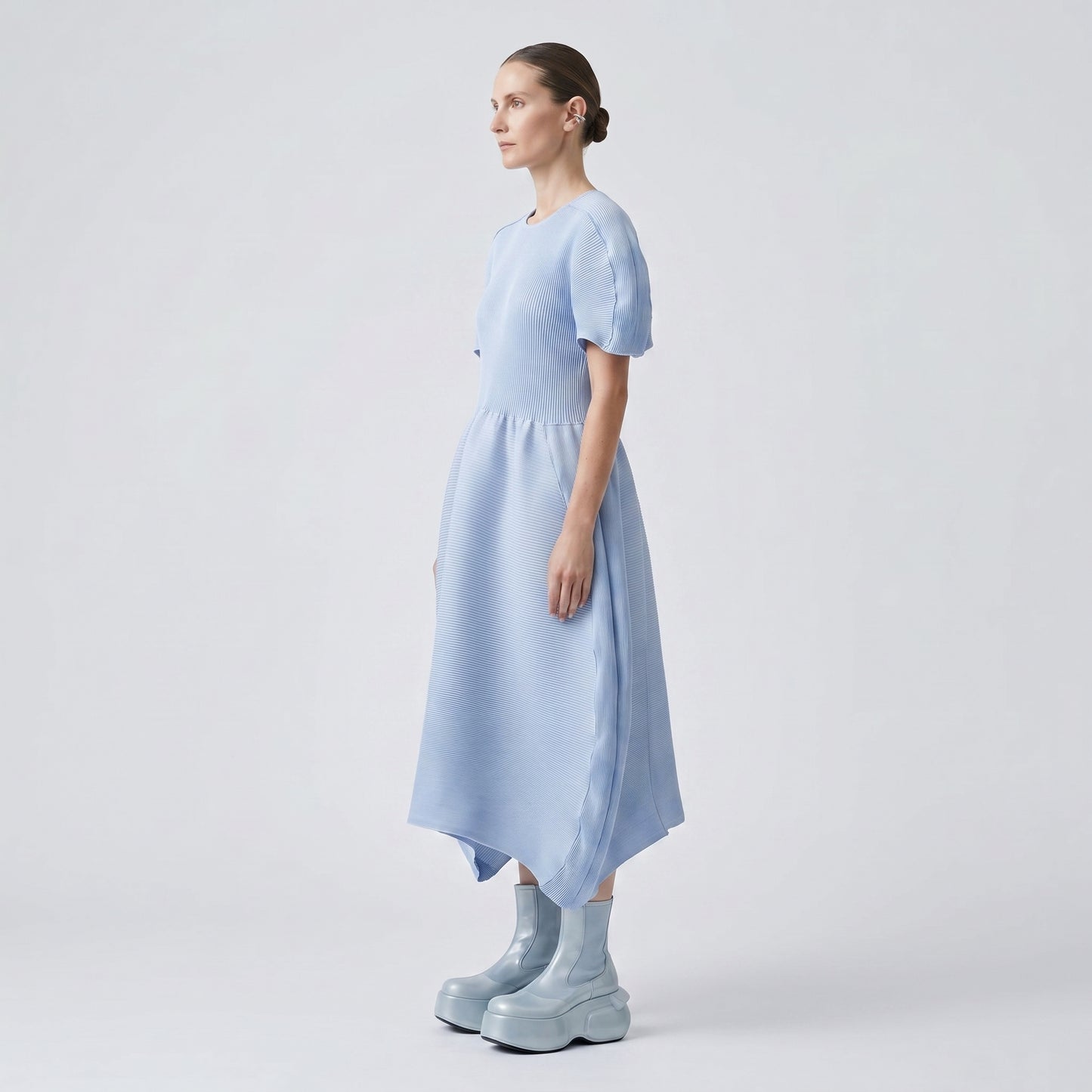 Sculptural Pleated Knit Dress