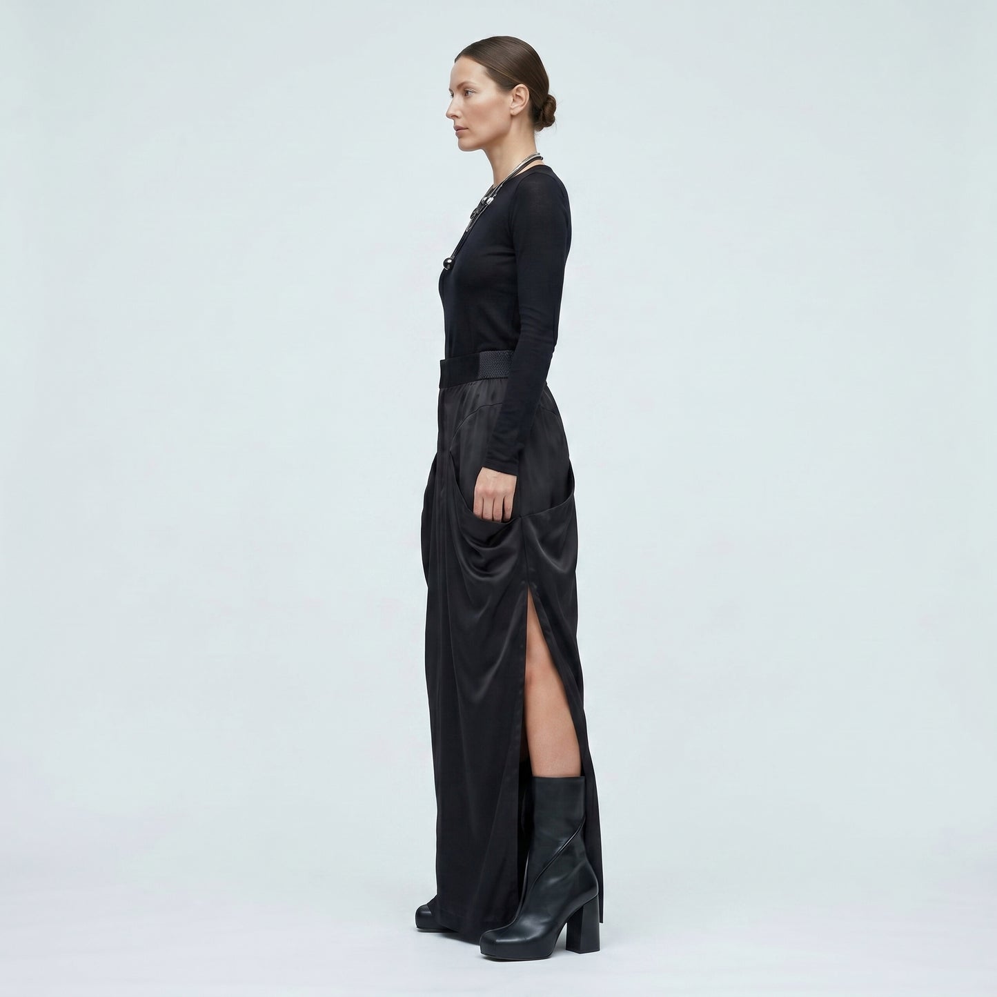 Draped Satin floor lengh Skirt