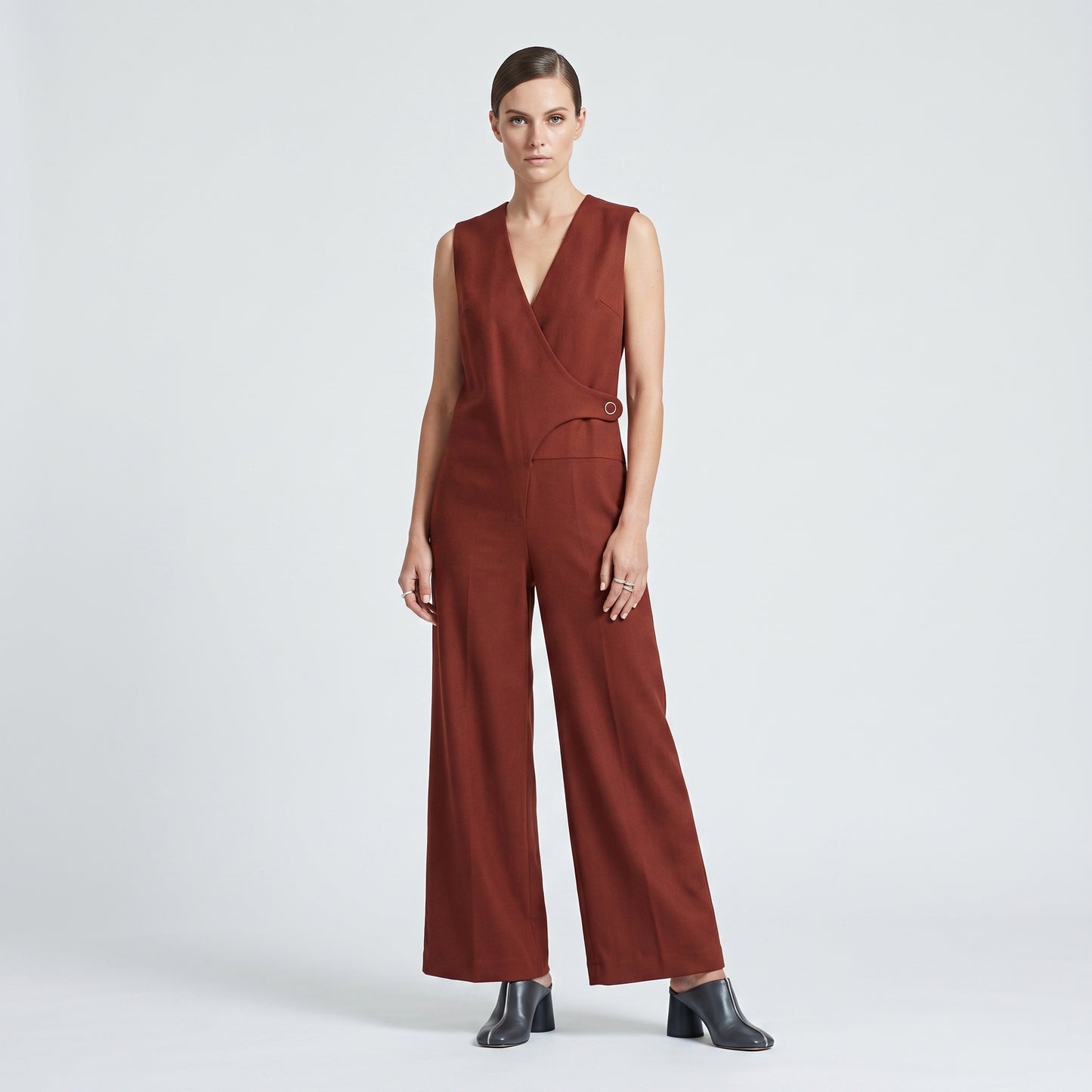 Tailored Asymmetric Rust Jumpsuit