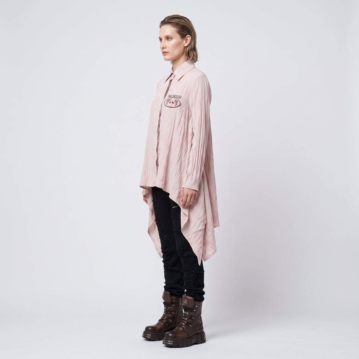 Textured Pink Oversized Button Shirt
