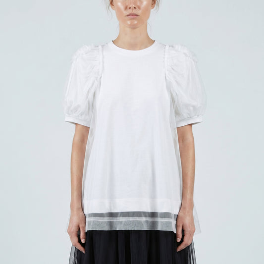 Tulle Overlay Puff Sleeve Top