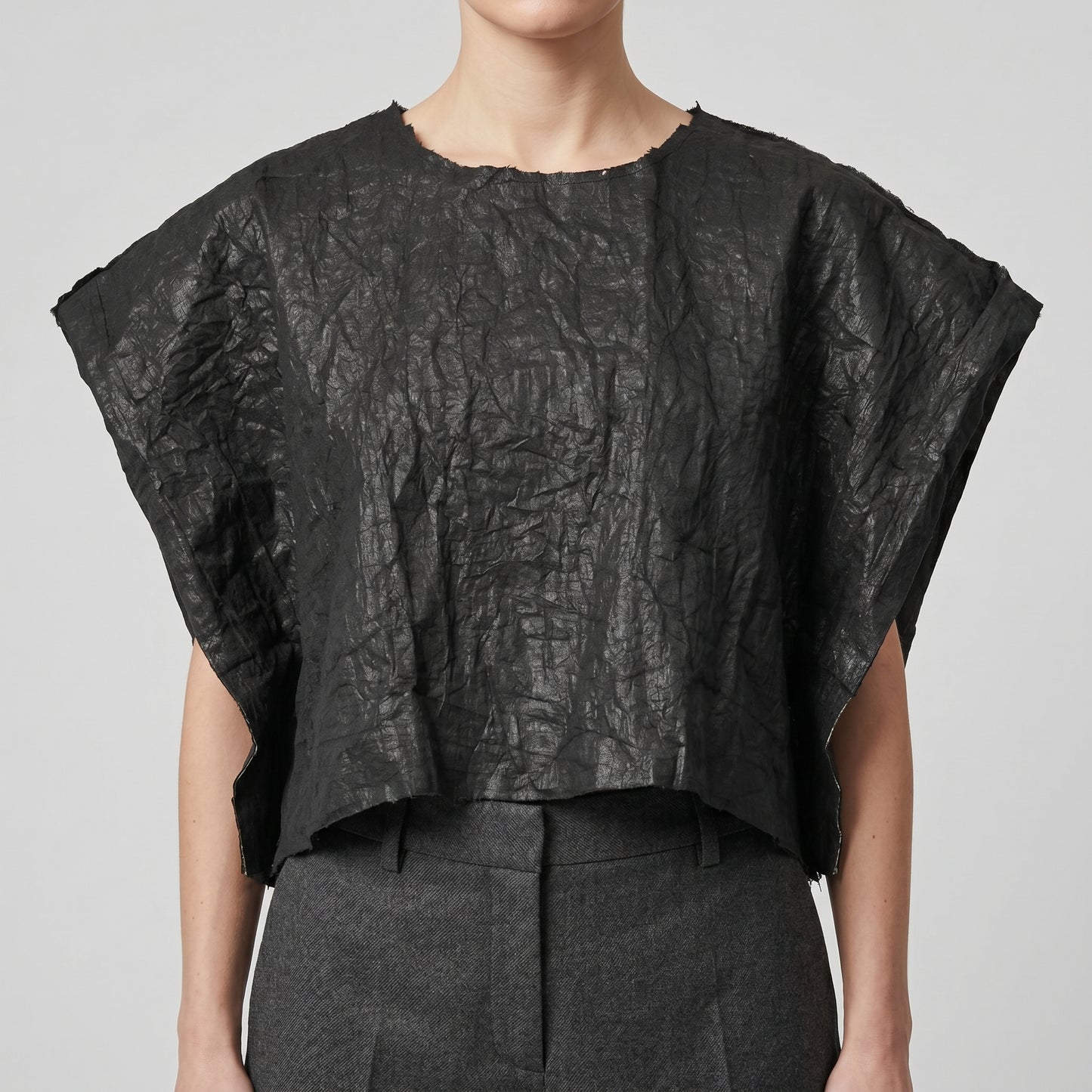 Black Textured Boxy Top