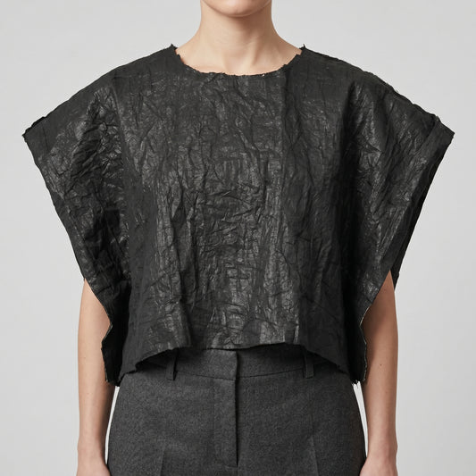 Black Textured Boxy Top