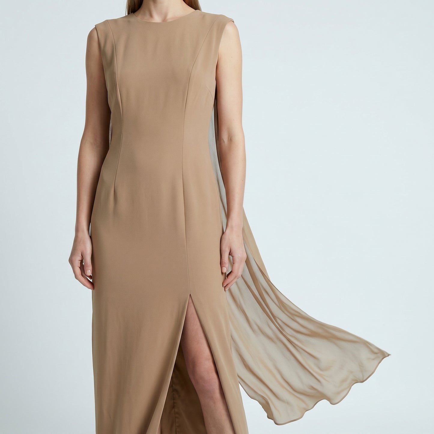 Sleeveless Pleated Crepe Maxi Dress