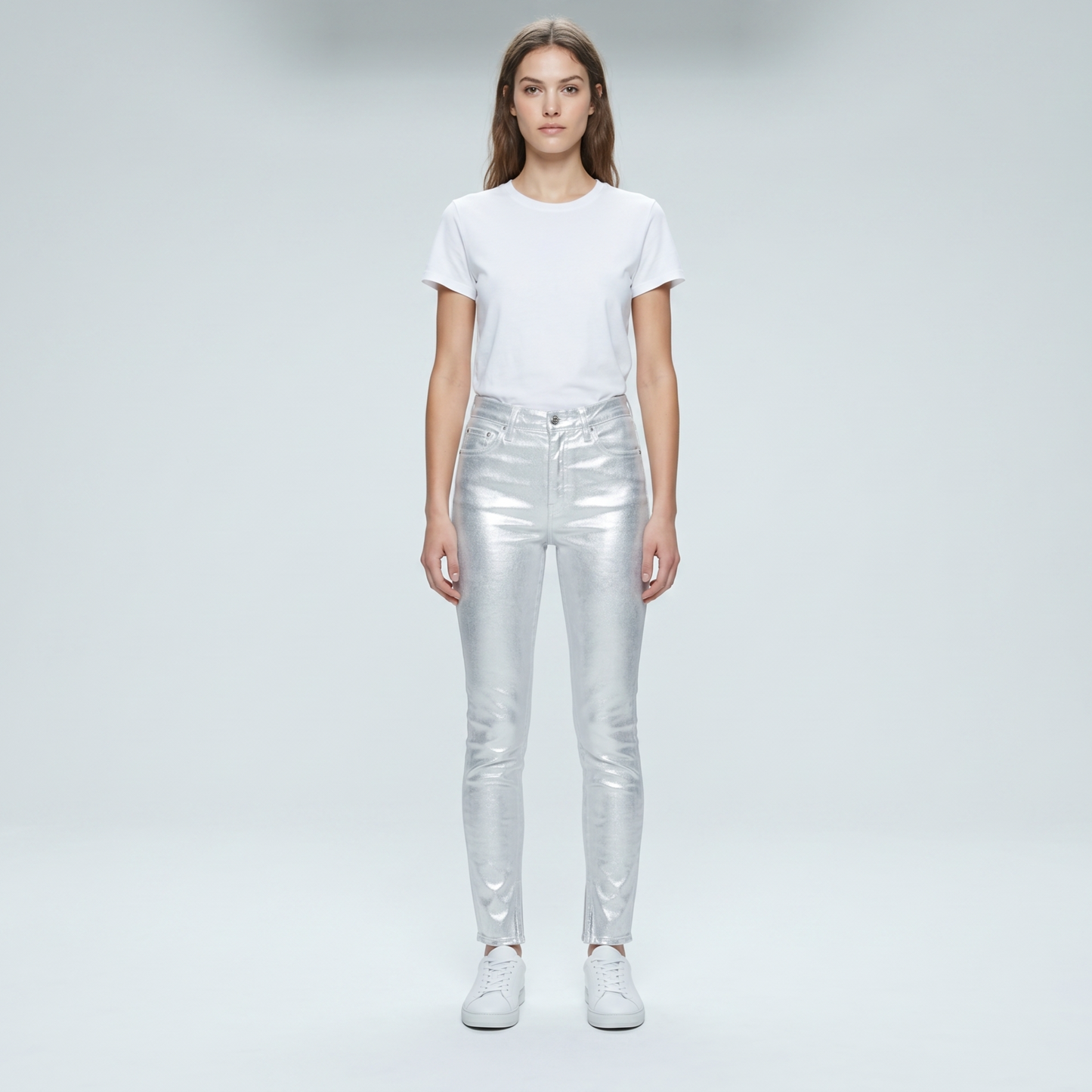 Metallic High-Rise Skinny Jeans
