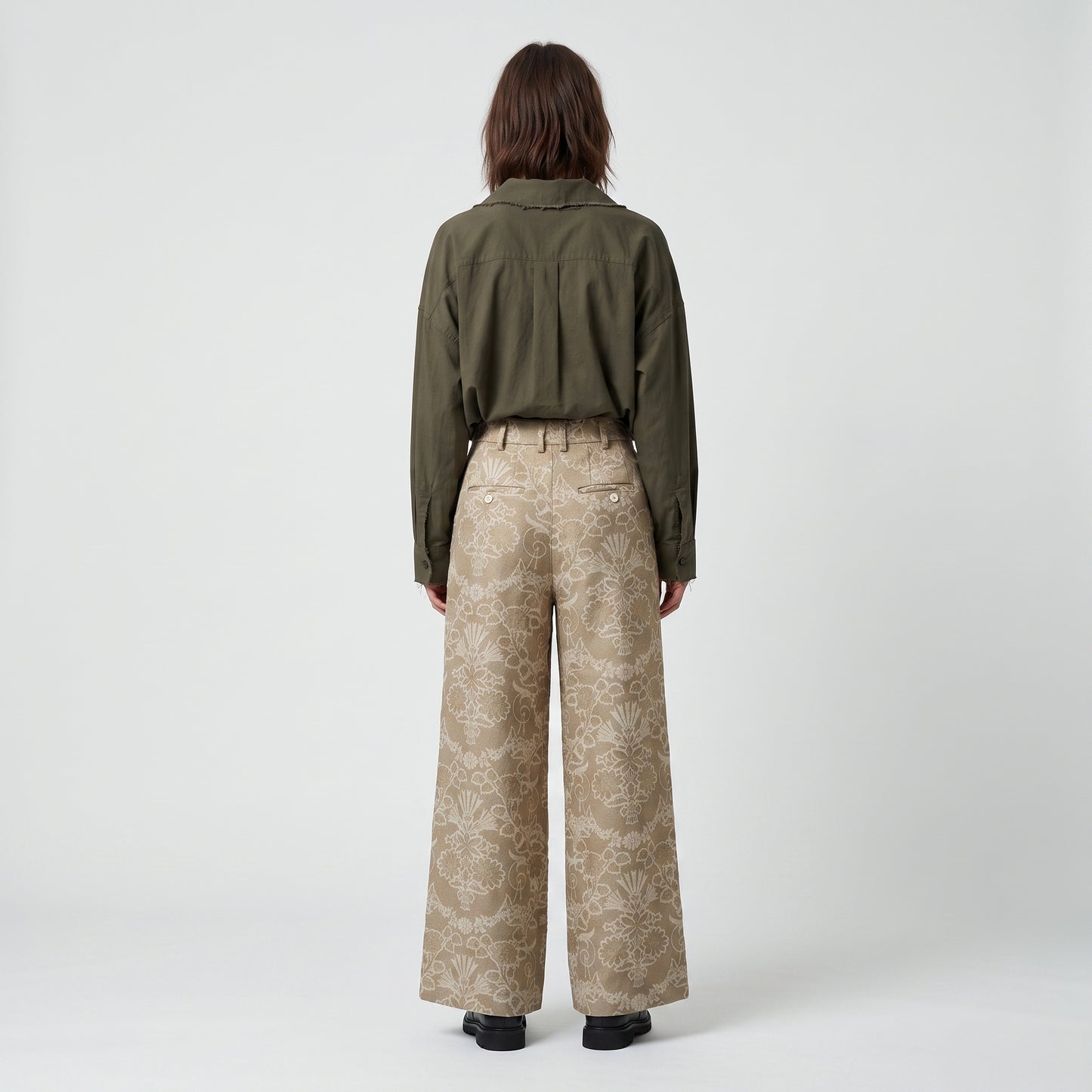 Floral Jacquard Wide Leg Trousers