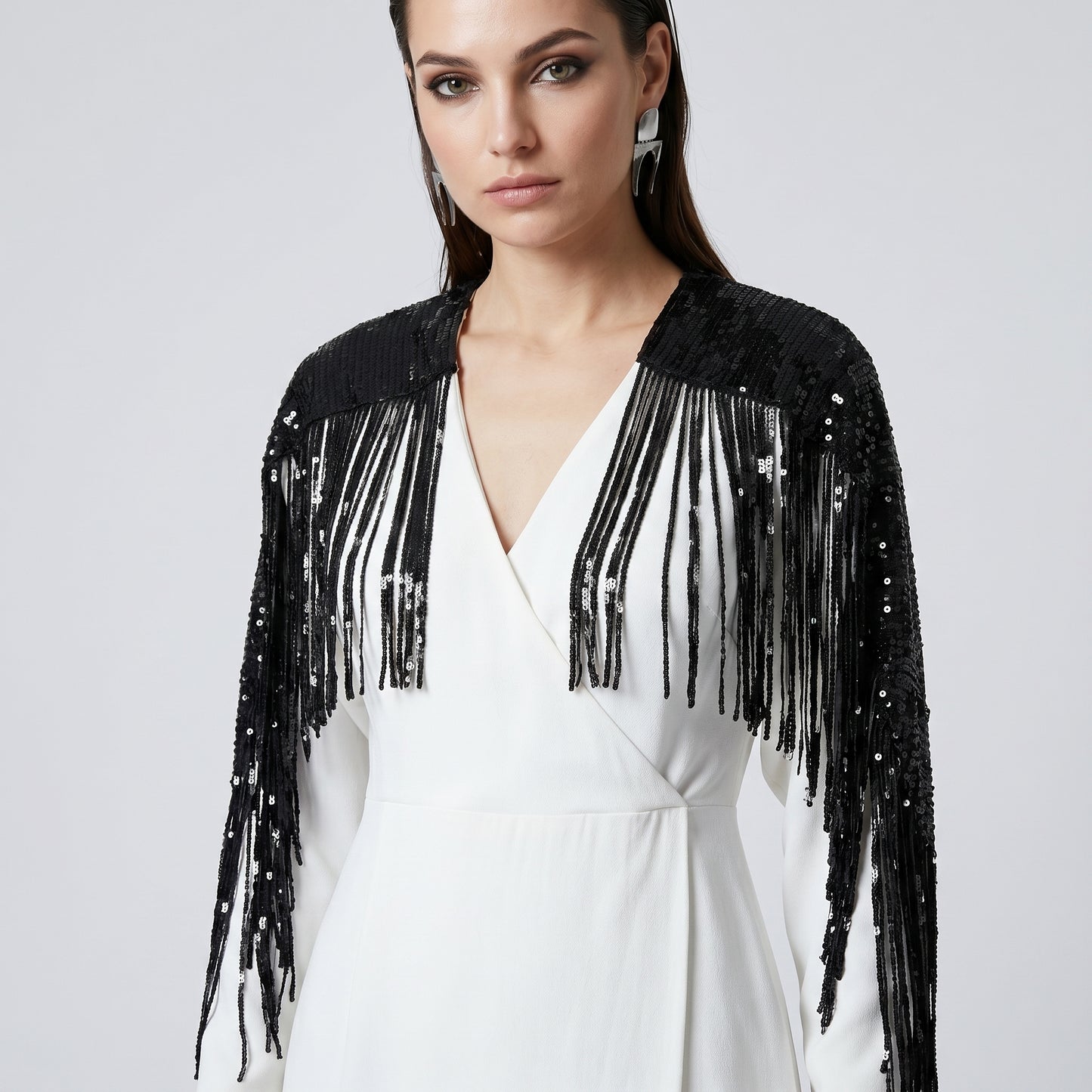 Embellished Fringe Wrap Maxi Dress