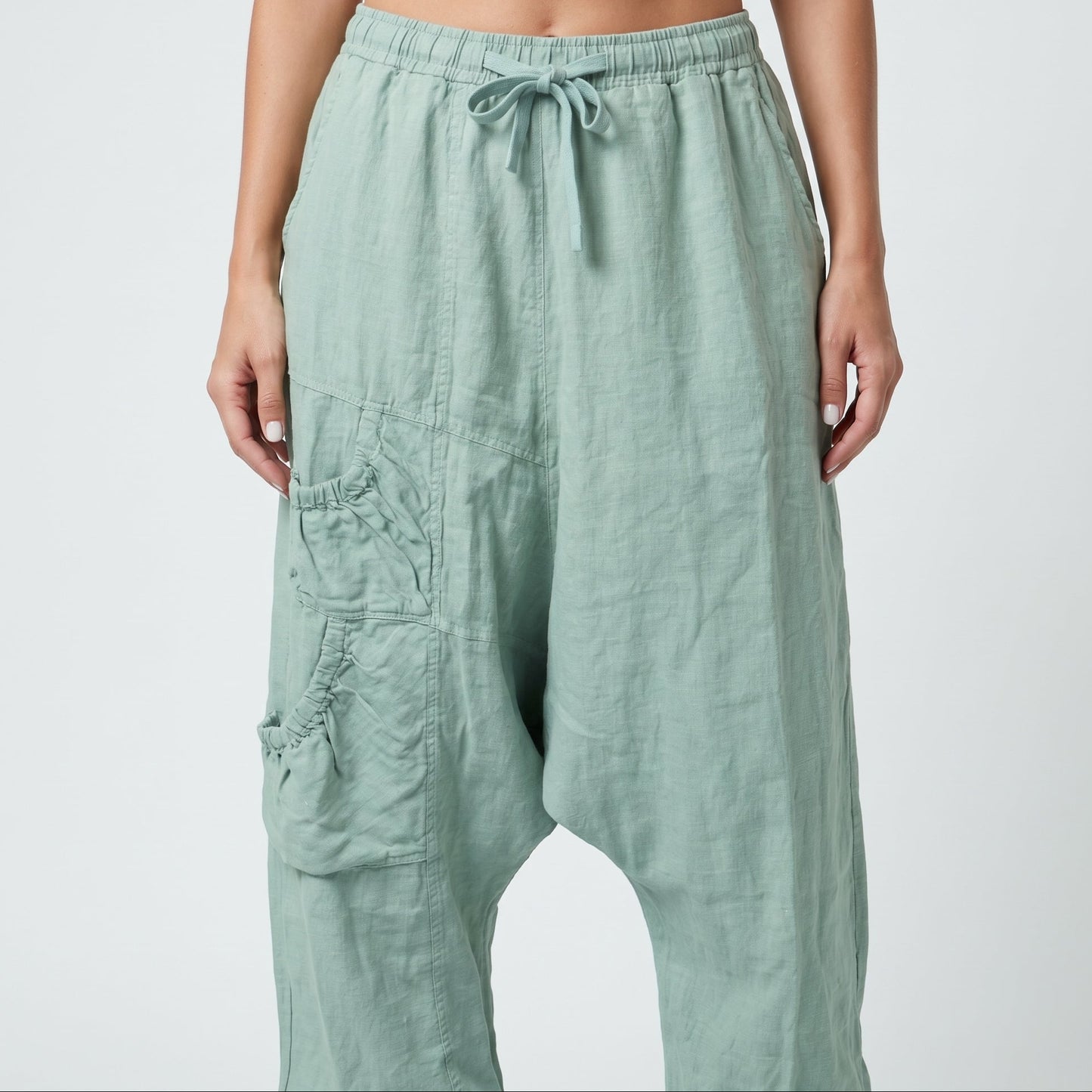 Linen Drop Crotch Cropped Trousers