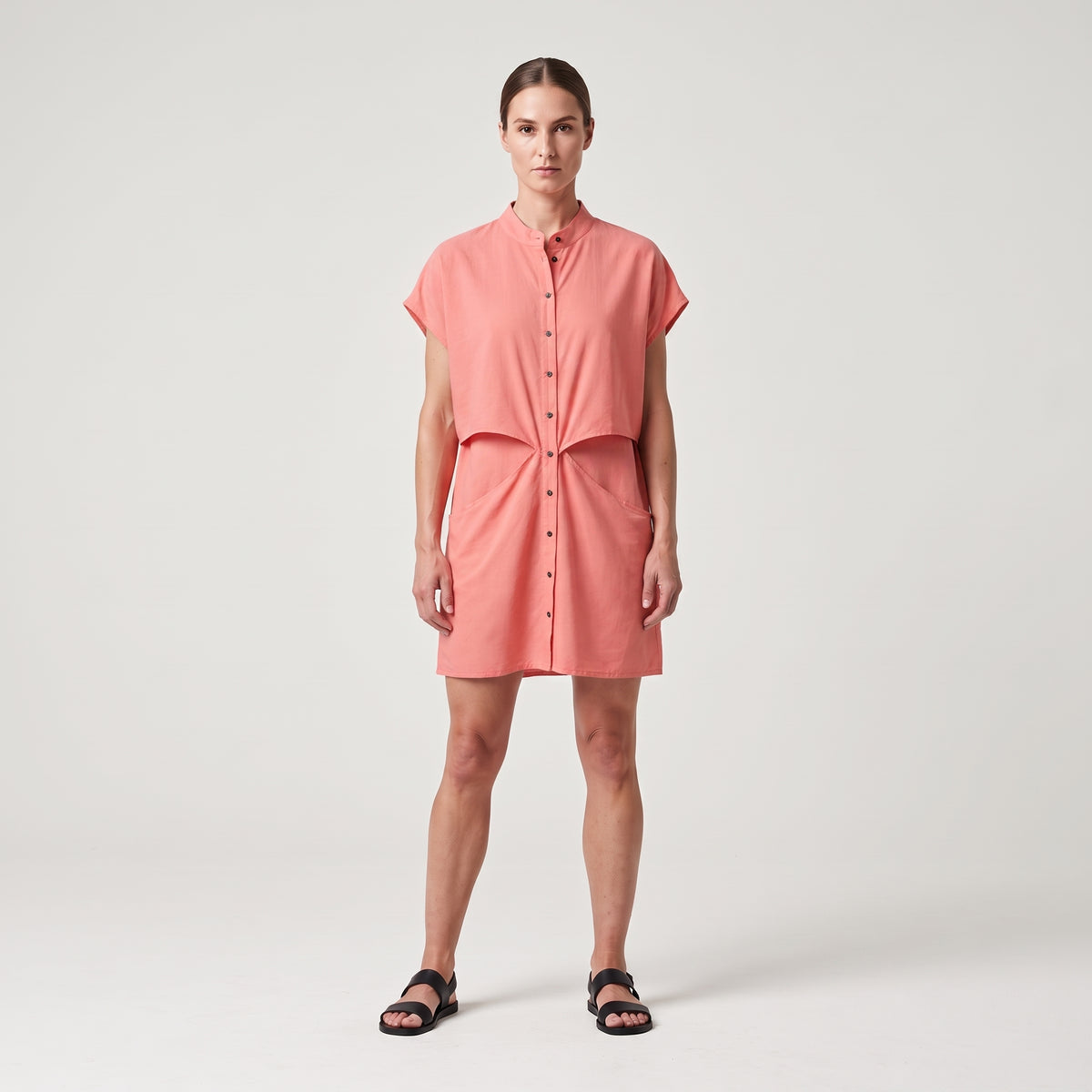 Coral Cut-Out Button Shirt