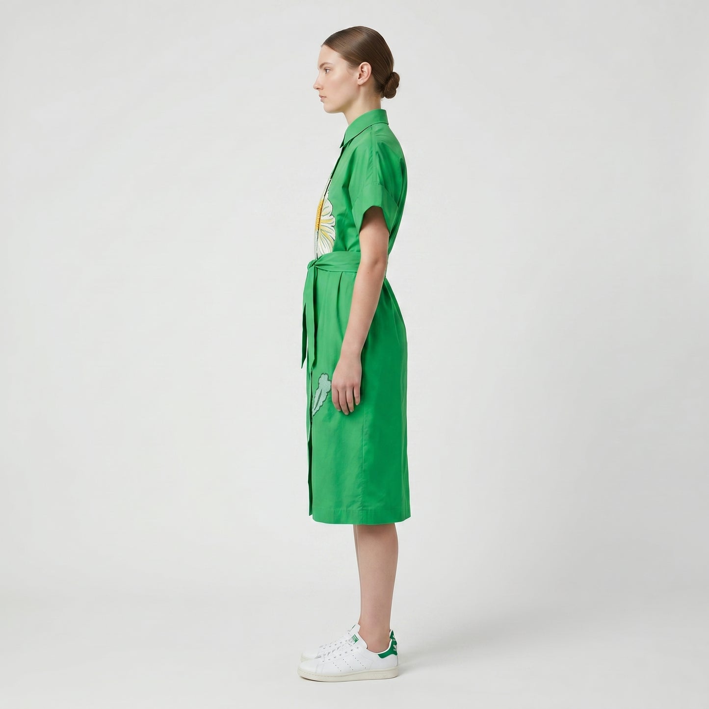 Floral Embroidered Green Shirt Dress