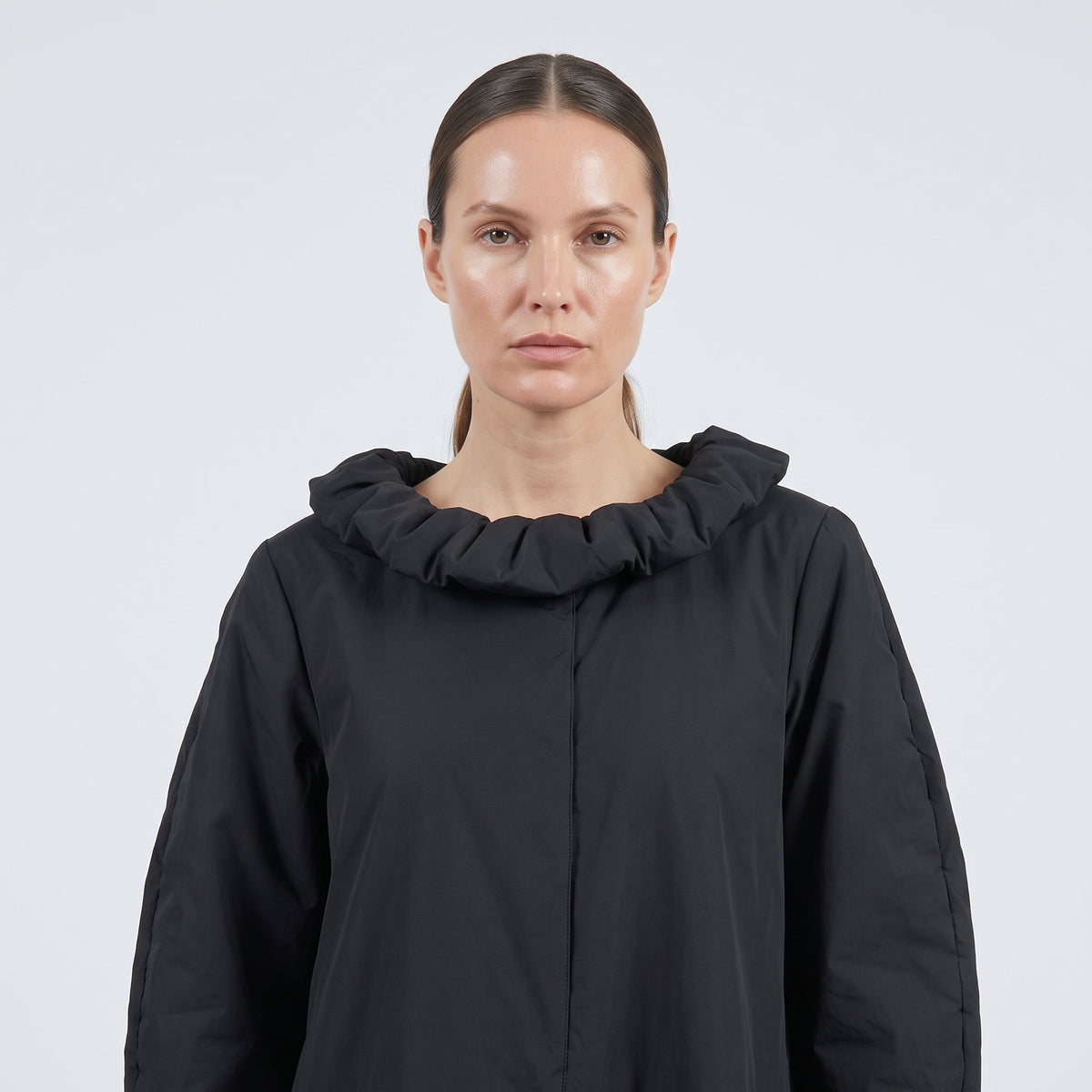 Architectural Ruched Collar Padded Coat