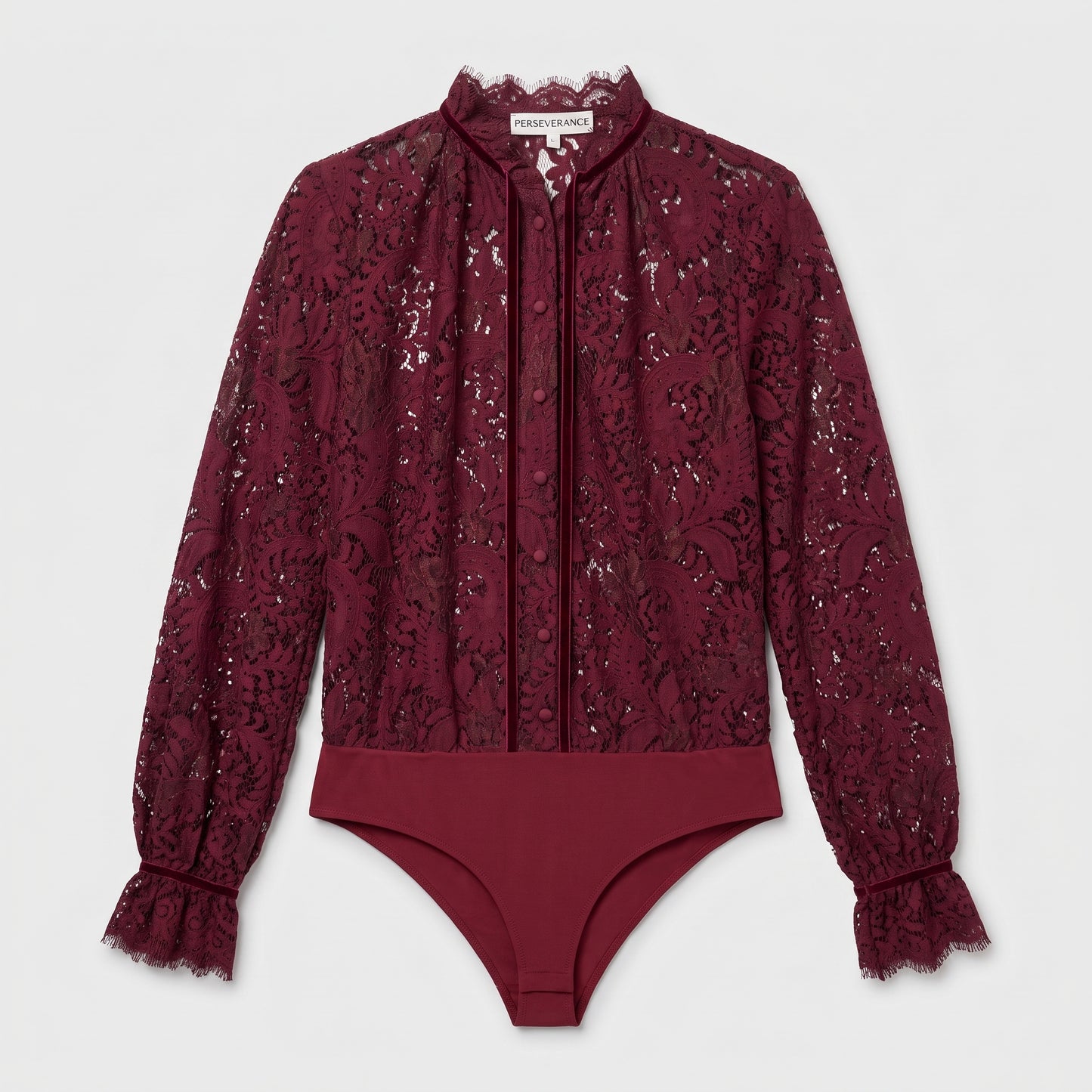 Burgundy Lace Mock Neck Bodysuit