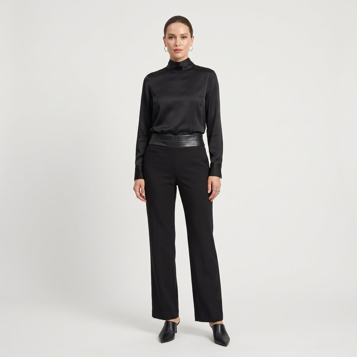 Leather Trimmed Tailored Trousers