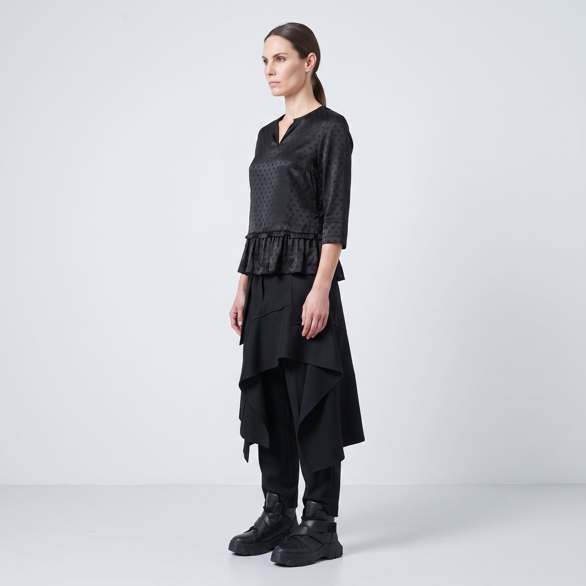 Textured Peplum Black Blouse