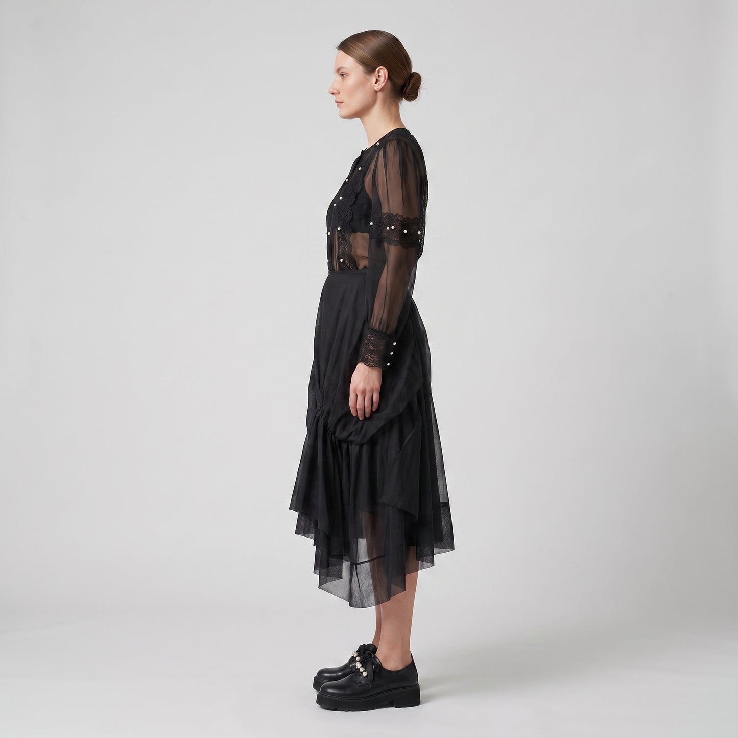 Asymmetric Tulle Draped Skirt