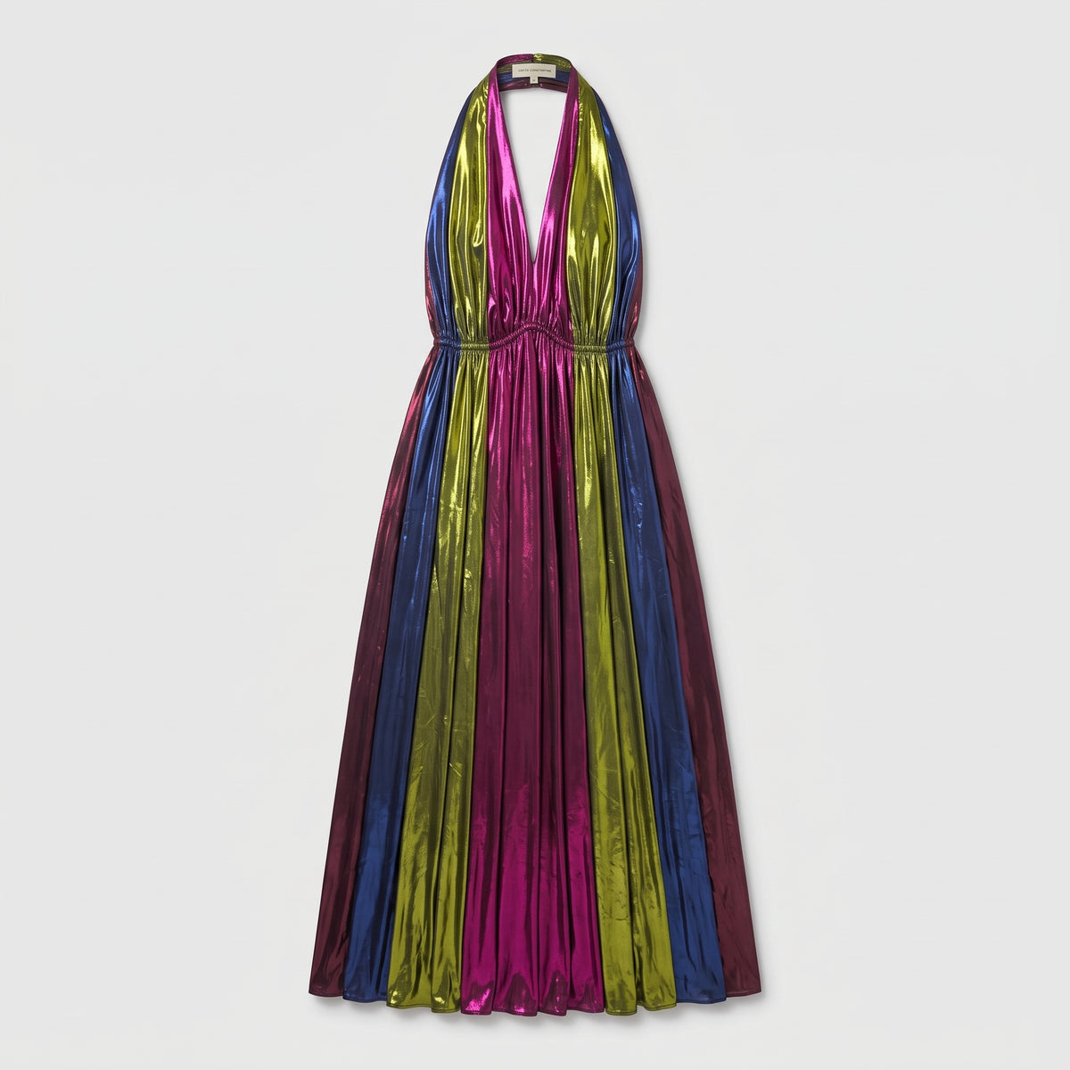 Metallic Plissé Halter Maxi Dress
