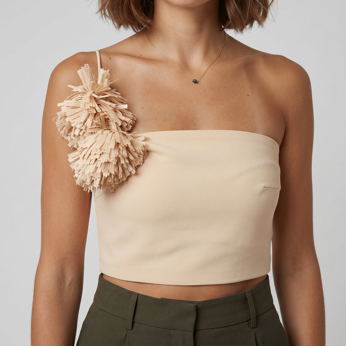 One Shoulder Pom Pom Top