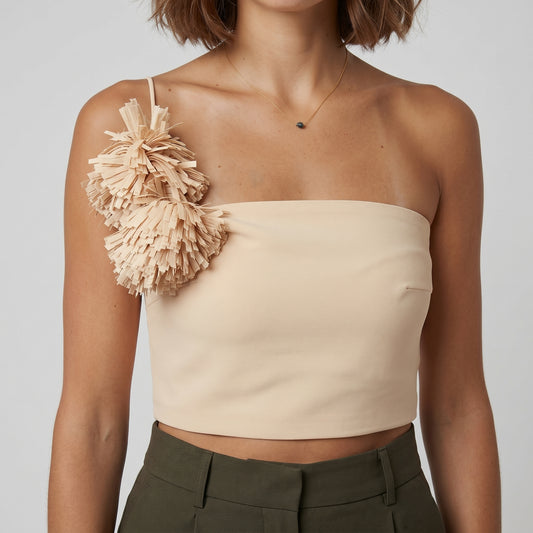 One Shoulder Pom Pom Top