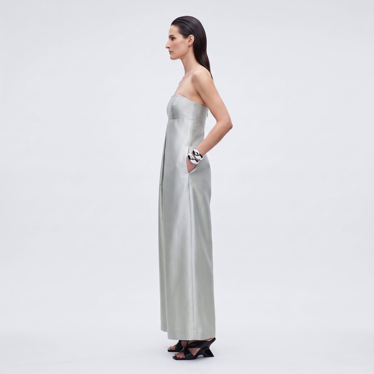 Metallic Strapless Wide Leg Jumpsuit