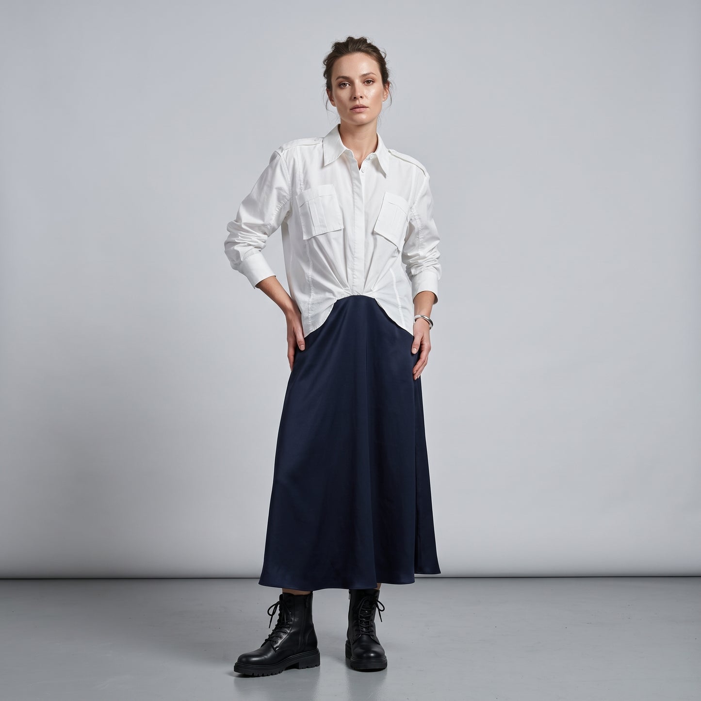 Colorblocked Two-Tone Shirtdress